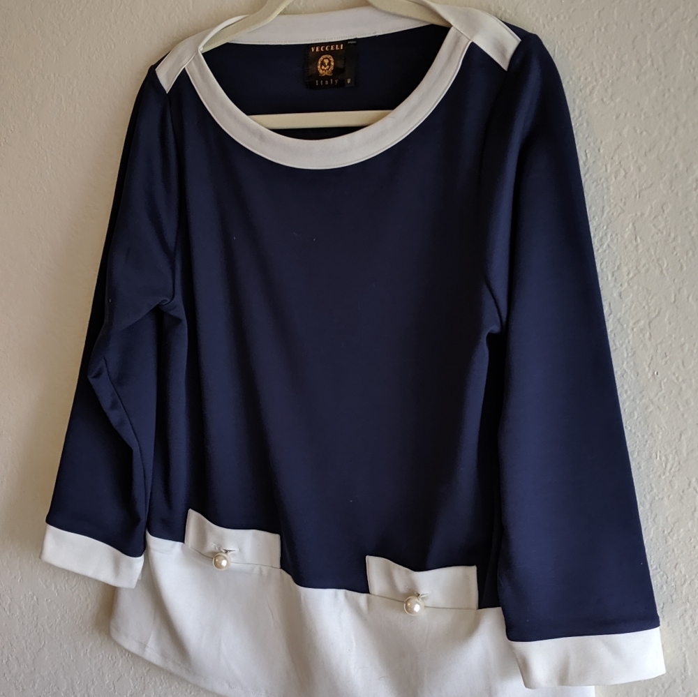 Vecceli Italy Women's Dark Blue & White Top - Picture 3 of 8